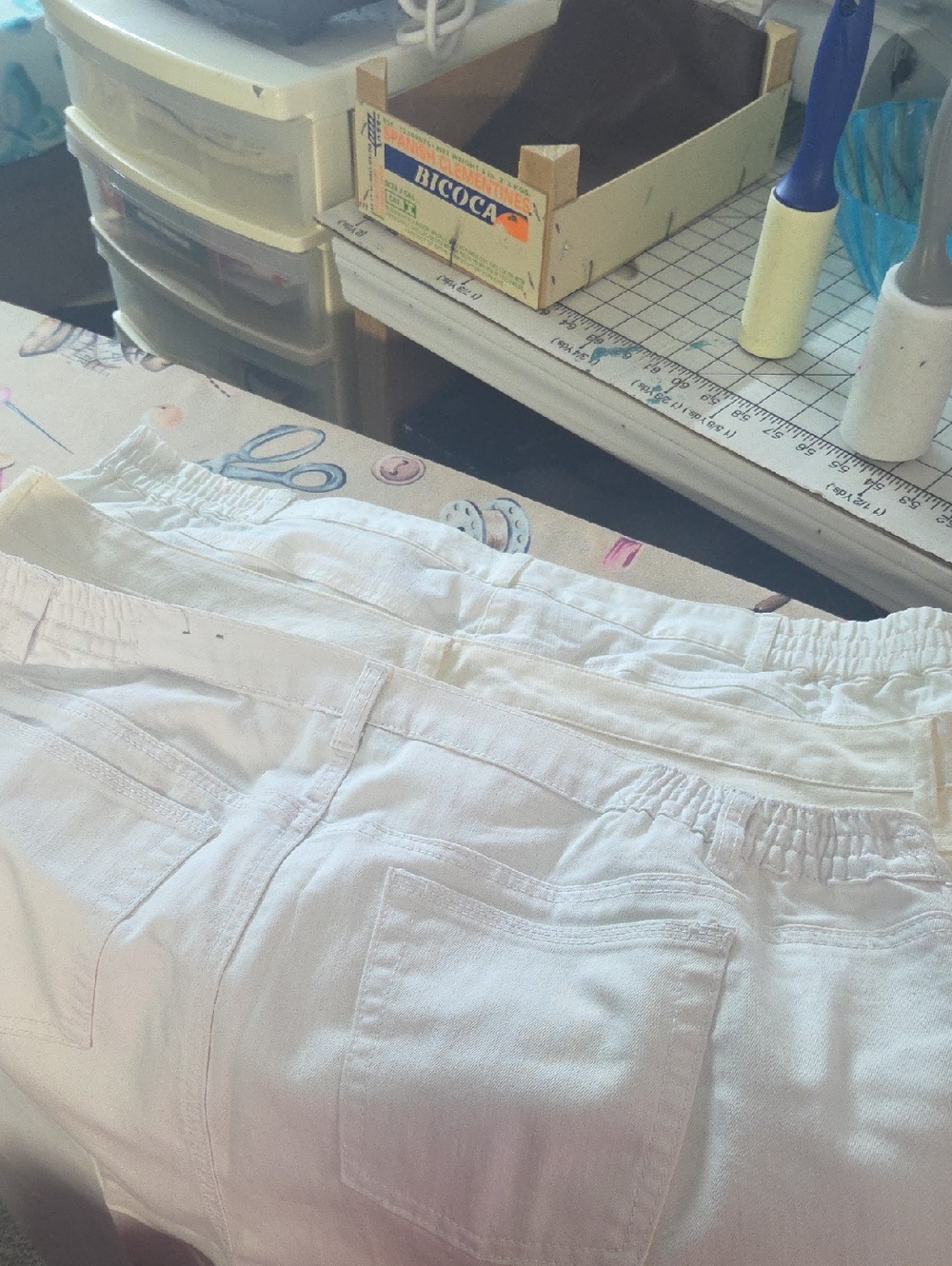 Catherines Cream Cotton Blend Pants with Silver Button - Picture 7 of 7